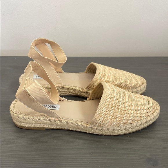 STEVE MADDEN Merlene Ankle Strap Slip On Espadrille In Natural Raffia Size 9 - Picture 6 of 12